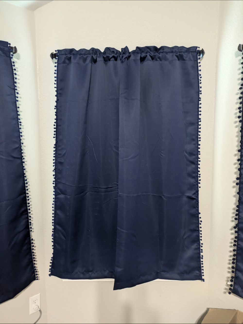 Melodieux Navy Pom Pom Curtains 52" X  63"
